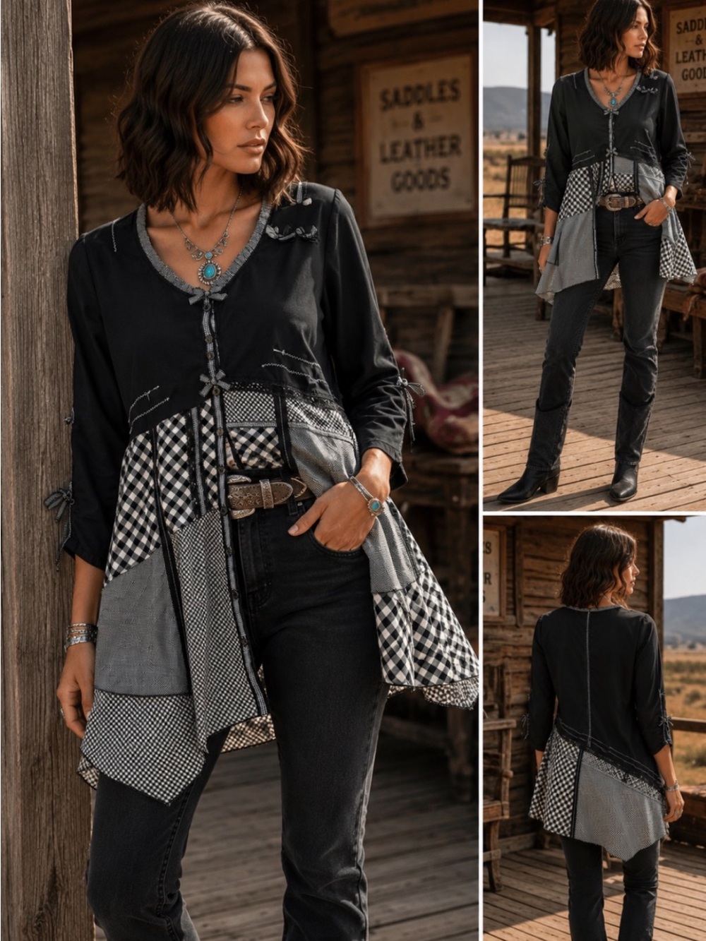 Chrisca Brand Elegant Black and White Patchwork Blouse